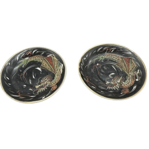 vintage dragonware moriage demitasse saucer lithopane geisha face set of 2 READ - Picture 1 of 6